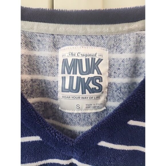 Women's The Original Muk Luks Blue Striped Soft Terry Cloth Dress Sz S - Picture 2 of 5